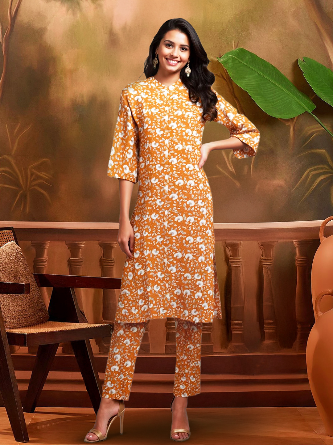 Picture of Charming Floral Printed Kurta with Pant Set